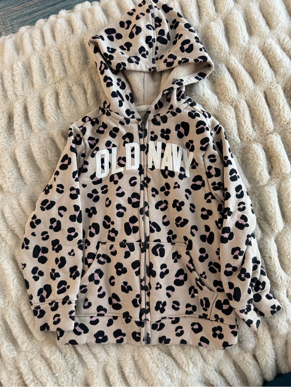 Old Navy Beige Hoodie with Black and Light Pink Leopard Print
